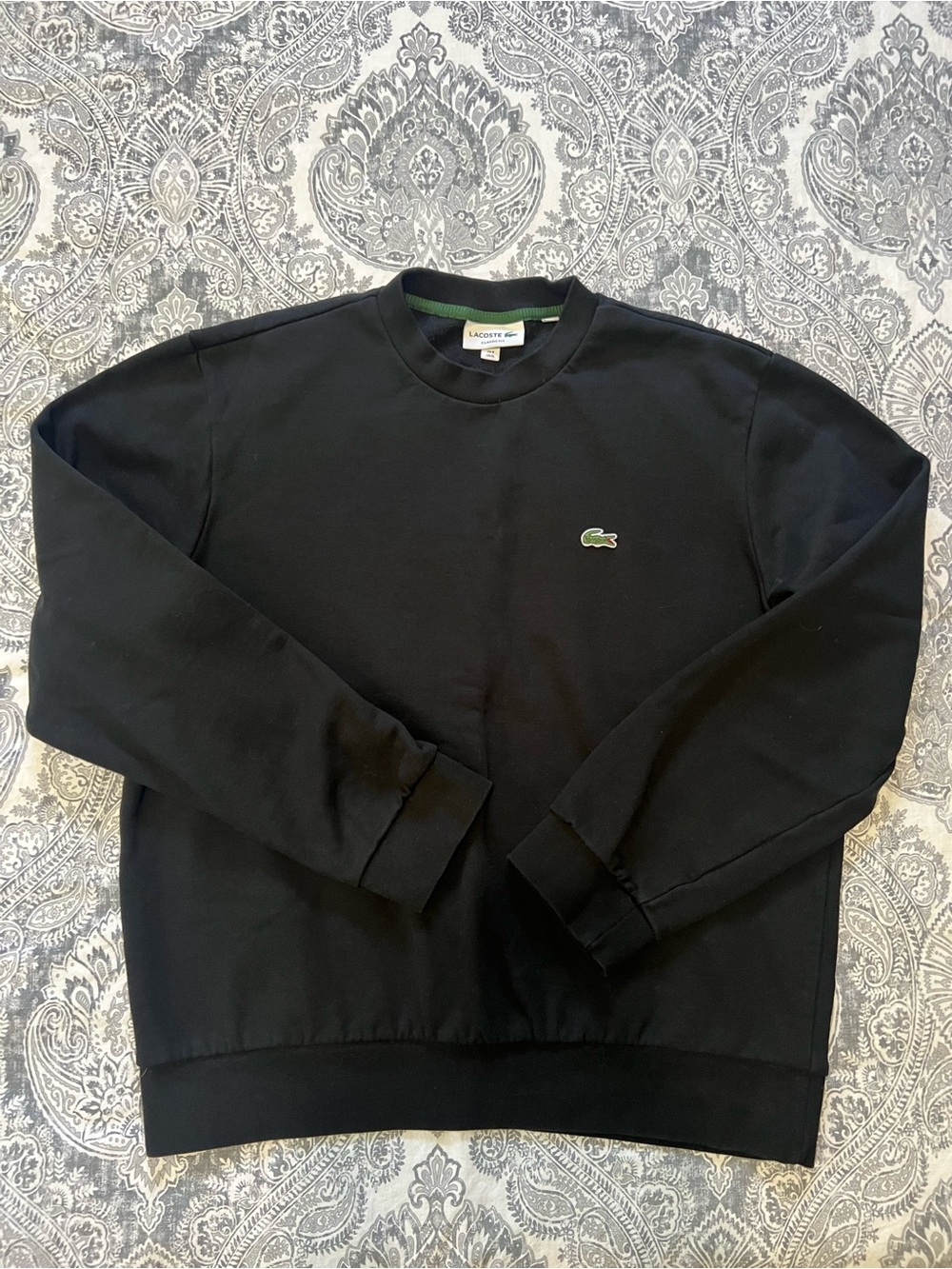 Lacoste Black Crewneck Sweatshirt with Green Crocodile Logo